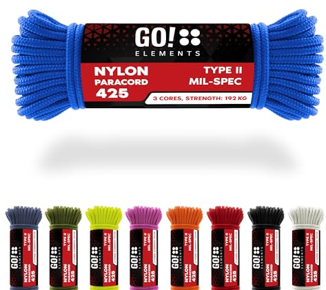 GO!elements Paracord Seil aus reißfestem Nylon - 3mm Paracord 425 Typ II max. 192kg - Schnüre als Outdoor Seil, Allzweckseil, Survival Seil, Armband, Hundeleine, Nylonschnur