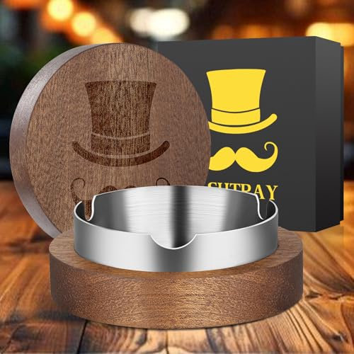 LULLEA Posacenere in legno con coperchio a prova di odore, per interni ed esterni, per sigarette, sigari, cappelli e baffi, regalo di compleanno, regalo di Natale per uomini e papà, con inserto in
