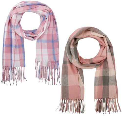Meng Jiaran 2 Pcs Ladies Scarf Soft Warm Winter Scarves Wraps, Tartan Scarf Gift for Women Checked Long Blanket Shawl for Mum Wife Girls Christmas Gifts