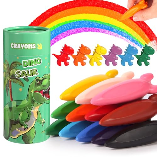 JYPS Wachsmalstifte ab 1-3 jahr Kleinkinder, 18 Farben Ungiftig Sicher Buntstifte Set, 12 Rocket und 8 Dinosaurier Malstifte mit Stiftehalter, Abwaschbare Malen Malkunst Zubehör für Mädche/Jungen