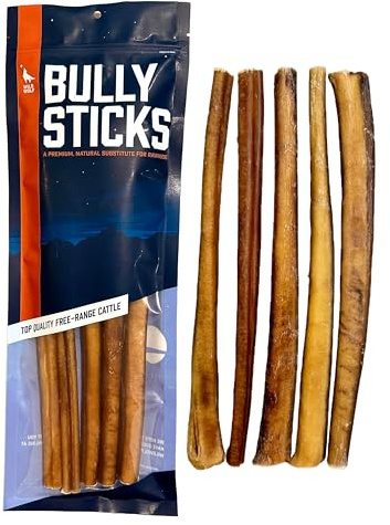 Wild Wolf 12-inch Angus Bully Sticks (8oz./~5 Sticks) Healthy, All-Natural, Long-Lasting Dog Chew Bones - Low Odor - Mixed Thickness - Lab-Tested, Hand-Inspected and Packed with Love in The USA