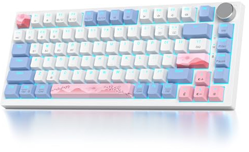 SOLIDEE Trådlöst 75-procentigt Mekaniskt Tangentbord med Knopp,Bluetooth 5.0/2.4GHz/USB-C Gasket Mount Tangentbord,Hot Swappable/RGB Belysning Mekaniskt Speltangentbord med Cream Grey Switch(82 Pink)