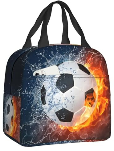 Nhemeylp Football Lunch Box, Insulated Lunch Bag for Boys & Girls, Reusable Lunch Box for School, Picnic, Travel & Hiking