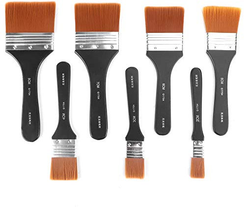 MUNEFE Width Flat Paint Brushes, Wooden Handle Flat Paint Brushes Set, Craft Brushes for Oil Canvas Watercolor Gesso Wall Door Cabinets