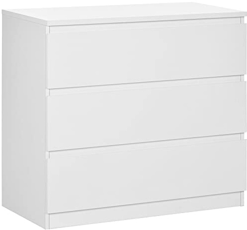 HOMCOM Commode 3 tiroirs, Meuble de Rangement étroit sans poignées, chiffonnier, Style Moderne, Commode pour Chambre à Coucher, Salon, Couloir, 80 x 39 x 73 cm, Blanc
