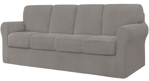 9-teiliges Stretch-Sofabezug-Set mit vier separaten Kissen und Rückenlehnen, stilvoller Spandex-Stoff-Schonbezug für Wohnzimmermöbel, Schutz, grau, Größe M, 4-Sitzer-Couchbezug mit Gummizug