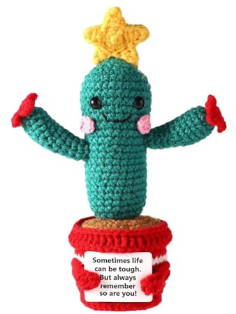 Cactus di peluche di supporto emotivo,Cactus di animali all'uncinetto emotivo - Bambola di supporto per incoraggiare - Animali di peluche positivi, bambola stella tessuta all'uncinetto con carta per