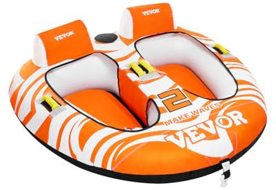VEVOR Towable Tubes for Boating 2 Person, Inflatable Boat Tubes and Towables with 2 Cockpits, 340lbs Water Sport Tubes for Boat to Pull - with 840D Full Nylon Cover, Padded Grab Handles & Safety Valve