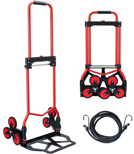 Carrello per salire le scale, carrello a mano per salire le scale, con manico telescopico e ruote per scale, capacità 150 kg, carrello pieghevole resistente per scale, traslochi, ufficio (rosso)