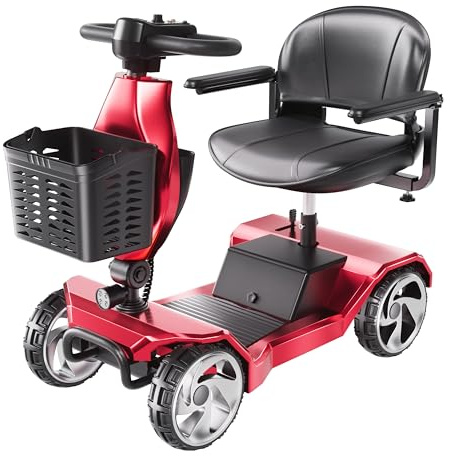2026 Folding Mobility Scooter for Seniors & Adults, 15.5 Miles(25km) Long Range, 136kg Load Capacity, Lightweight Foldable Motorized Scooter with Dual Baskets and LED Headlight, Red