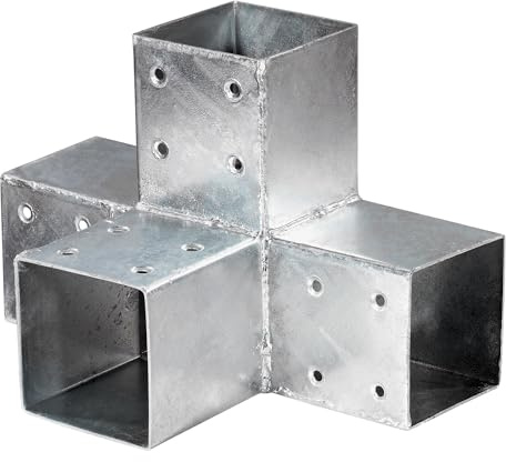Pfostenecke für Holzpfosten 90 × 90 mm – X-Form 2-fach T-Kreuz aus feuerverzinktem Stahl | Steckverbinder | Pfostenverbinder T-Stück für Carport, Zaun & Garten