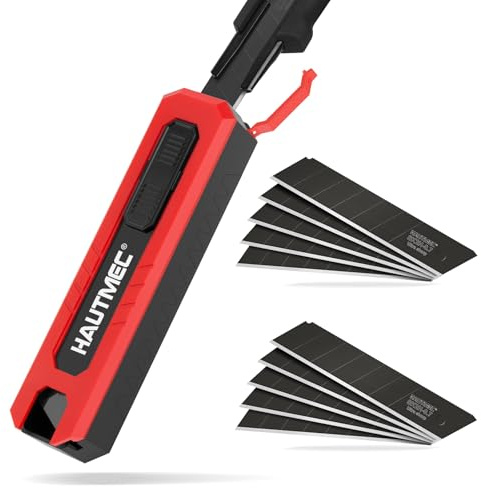 HAUTMEC 10PC 25mm Heavy Duty Utility Knife Blades, SK2H Steel Box Cutter Replacement Rustproof Blades - for Industrial or Construction Applications Bottom Snap-Off & Recycling Box 25009