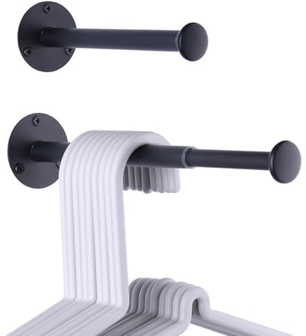 JAZBREY 2 Pack Retractable Hanger Holder for Laundry Room, Wall Mount Organizer Rack for Lightweight Clothes, Space Saving Laundry Hook Rod, Keep Empty Hangers Handy, Black