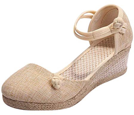 Espadrillas con Zeppa da Donna Espadrillas Estivi a Punta Chiuse Scarpe Classiche Ciabatte Plateau Basso Fibbia Regolabile Caviglia Cinghia Elegante Sandalo Bohemia Sandali Zeppa Platform