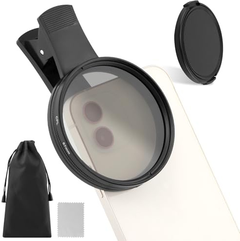 Filtre d'objectif CPL à clipser de 67 mm pour tous les smartphones, lentille polarisante universelle pour appareil photo, kit de filtre portable à clipser pour téléphone avec housse d'objectif et sac