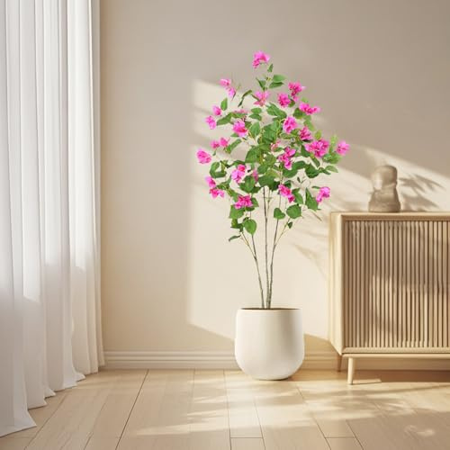 Künstlicher Bougainvillea Bäume, 120cm Groß Kunstpflanzen Im Er Ist Schwarz Topf Wie Echt Kunstbaum Mit Bougainvillea Blüten für Zuhause, Wohnzimmer, Schlafzimmer, Küche, Esszimmer