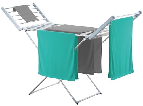 briebe Tendedero Eléctrico Plegable Ropa | Bajo Consumo 18 Calentadores | Secado Rápido y Eficaz | Compacto, Ligero y Portátil | Ahorra Espacio | Interiores | Aluminio