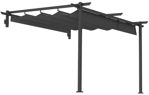 Outsunny Terrassendach Pergola ca. 3x3m Aluminium Wandmontage Dunkelgrau