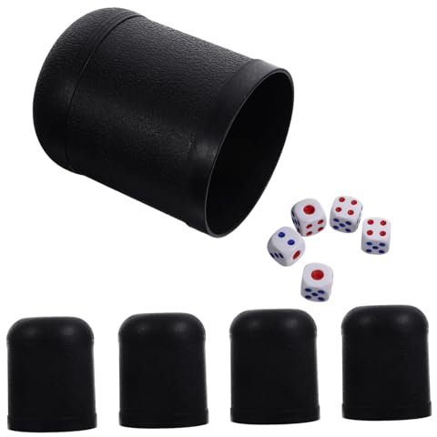 IMIKEYA Lot De 5 Sets De Gobelets à Dés Noirs 25 Dés Plastique pour Jeu De Société Mini Shaker pour Adultes Soirée Bar Et Divertissement Compact