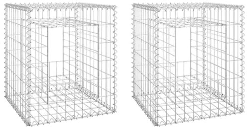 Lot de 2 colonnes gabions en fer 50 x 50 x 60 cm - Stable et durable pour jardin, terrasse et clôture - Idéal comme brise-vue et décoration - Résistant aux intempéries et facile d'entretien
