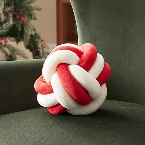 Sonive Rund Knotenkissen, 22cm Ball Dekokissen Weich rot&weiß | Zierkissen Aesthetic Sofakissen Deko Kissen für Stuhl Sofa Bett