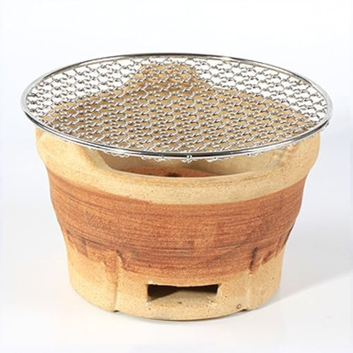 Terrakotta-Holzkohleofen, Ton-Holzkohleofen, Campingkocher mit Grillnetz, 1 Stück, Braun und Weiß, mehrere Größen (Gelb, L)