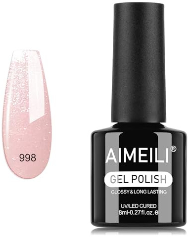 AIMEILI UV-nagellack Rosa Glitter 8 ml Färggel Soak Off UV&LED Färggel för naglar Glittrande Rosa Gellack UV-gel Nagellack Gelnaglar Nailart - 998