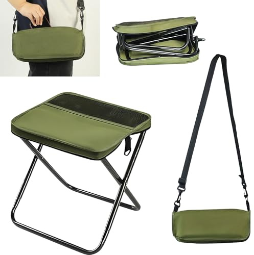 VLUVLA Folding Stool, Portable Camping Stool Foldable Lightweight Camping Stool, Lightweight Mini Pocket Fold Up Telescopic Stools for Camping Fishing Picnic Hiking Home, Green