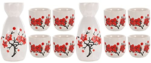 CVNIMV Taza de Sake Tradicional, Copas de Vino de cerámica, 2 Juegos, una Tetera Moderna con Resorte, Incluye una Tetera de Porcelana fría para Vino Caliente, vajilla de cerámica para gu