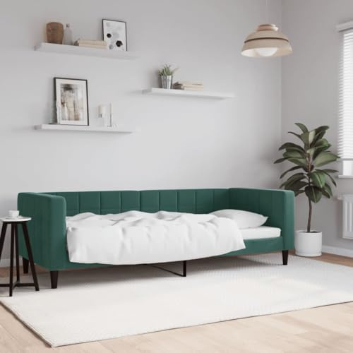 Qnhdfrt Tagesbett Dunkelgrün 80x200 cm Samt 2 in 1 Schlafsofa als Gästebett oder Single Bed mit Metall Massivholz Gestell Modernes Design für Wohnzimmer Schlafzimmer