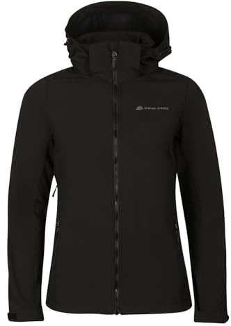 ALPINE PRO Damen Softshelljacke GESHERA – Wasserdichte Sportjacke & Windbreaker – Funktionale Übergangsjacke für Herbst, Wandern, Laufen, Radfahren & Outdoor, Schwarz - S