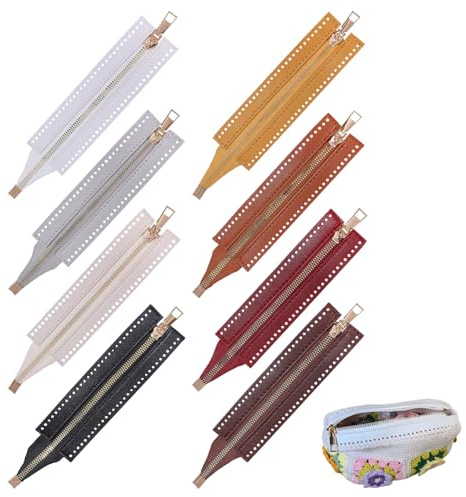 FREEBLOSS 8 Stück PU Leder Reißverschluss Zum Nähen von Handtaschen 9.5x2 Leder Metall Reißverschlüsse Mit Löchern Für Häkeltaschen DIY Geldbörsenherstellung Näh Und Bastelprojekte 8 Farben