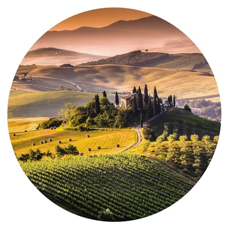 DEQORI Carta da parati rotonda autoadesiva Ø 120 cm | motivo Toscana Panorama | tela tessile – staccabile, decorativa e indeformabile – per soggiorno, ufficio, corridoio o cameretta dei bambini