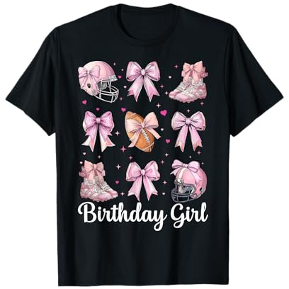 Fiocco Rosa da Ragazza di Football Americano per Compleanno Maglietta