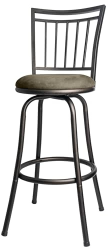 Azalea Park Metal Swivel Adjustable Height Barstool, Matte Black Frame with Beige Microfiber Upholstery, Counter and Bar Height Stool, 24–29 Adjustable Seat, Transitional Style