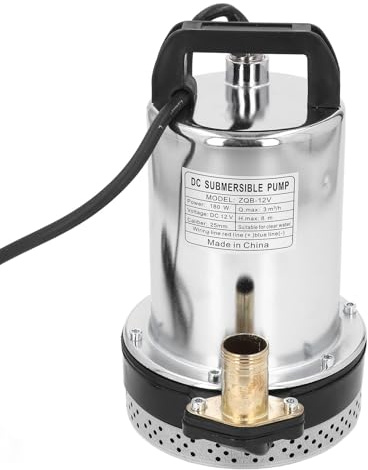 Garosa Pompa Sommergibile DC, Pompa Sommergibile DC 180W 8m in Acciaio Inossidabile per Pozzo Silenzioso per Piscina con Laghetto Giardino Ad Energia Solare 12V