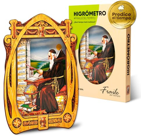 Higrómetro Fraile del Tiempo – Higrómetro de Cabello Monje del Tiempo, indicador tradicional del clima y la humedad – Fabricado en España (Gallego)
