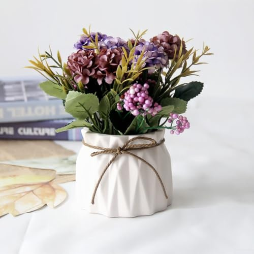 FACAIIO Bouquet de fleurs artificielles pour rose, hortensia préservé en pot, 8 x 8 x 21 cm, décoration d'intérieur pour la fête des mères, mariage, anniversaire