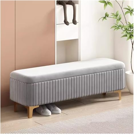 Elegant förvaringsottoman i sammet med guldben: elegant fotstöd och sminkpall för vardagsrum sovrum och sängförvaring lösning (grå 60 cm)