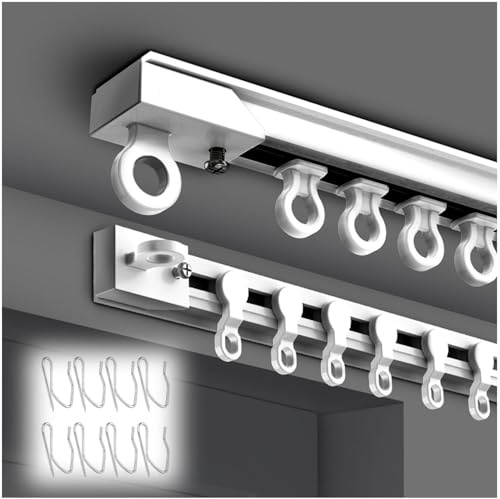Riel de cortina autoadhesivo, riel flexible sin taladro, montaje en techo/pared para separadores de habitaciones, ventanas y armarios personalizados, solución de barra de cortina blanca de 450 cm