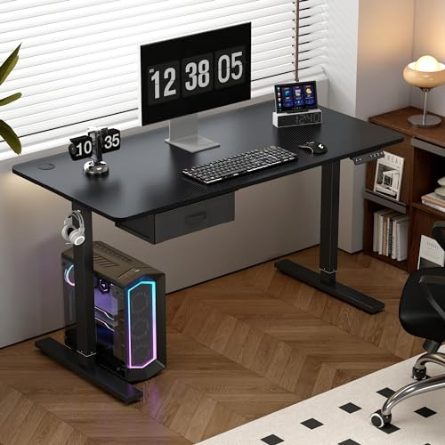 mcc direct Electric Standing Desk, Sit Stand Table, Height Adjustable Electric Standing Computer Desk with Desk Drawer for Home Office(100 X 60 cm, Matte Black)-Easton