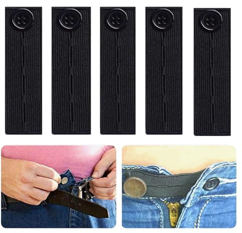 Adjustable Waist Extender for Trousers,Elastic Button Extender Pants | 5PCS Elastic Button Extender Pants Waist Extension for Trousers Jeans Pants Slacks Pregnant Trousers(Black)