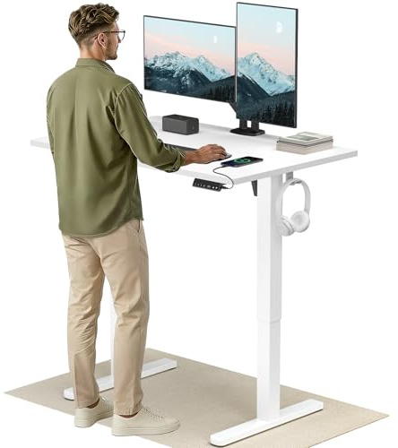 HUANUO Höhenverstellbarer Schreibtisch 120x80cm USB-C&USB-A Ladeanschl