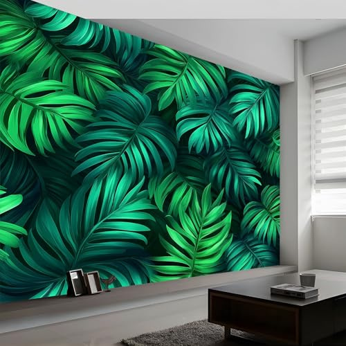 Papel Pintado Murales 250 x 175 cm Hojas De Palma Naturales Y Tropicales Fotomurales Tejido No Tejido, Murales Fotográfico Moderno Decoración de Paredes para sala, Verde