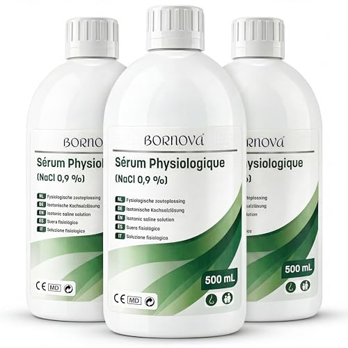 BORNOVA - Saltlösning 500 ml – isotonisk saltlösning NaCl 0,9 % för nässköljning och näsnebulisering – lämplig för aerosolanvändning – daglig näshyhygien (3 x 500 ml)