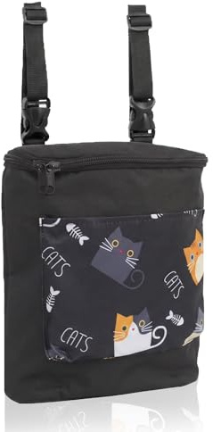 KADFEL 1 Lenkertasche mit schwarzem Katzenmotiv, Fahrradkorb Vorne aus Oxford-Stoff 24x28x10 cm, mit Reißverschlussdeckel – fahrradkorb fahrradkorb vorne für Fahrrad und Roller