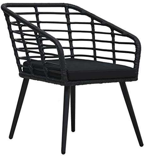 HFMDRMU Poly Rattan Gartenstühle 2 STK. mit Auflagen, schwarz, Bistro Stühle Set für Außenbereich, Stahlrahmen, ergonomische Rückenlehne, belastbar bis 110 kg