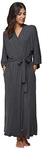 MissNina Women's Robes Long Kimono Robes Maternity Full Length Robes Soft Dressing Gown Sleepwear,Dark Grey