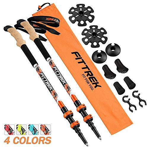 FitTrek Wanderstöcke - Trekkingstöcke Kork - Walking Stöcke Teleskop - Nordic Walking Stock Verstellbar Leicht für Damen, Herren und Kinder mit Gummipuffer, Pads und Tasche