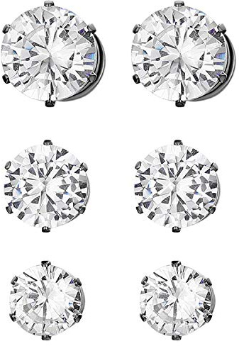 JewelryWe Magnet Ohrringe Set für Herren Damen, Edelstahl Zirkonia Magnetische Ohrstecker Fake Plug Tunnel Ohrclip Non-piercing Clips Ohne Ohrloch
